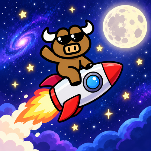 TOPBLAST bull riding a rocket toward the moon