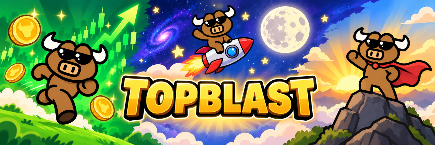 TOPBLAST comic banner — charge, moon mission, and summit hero